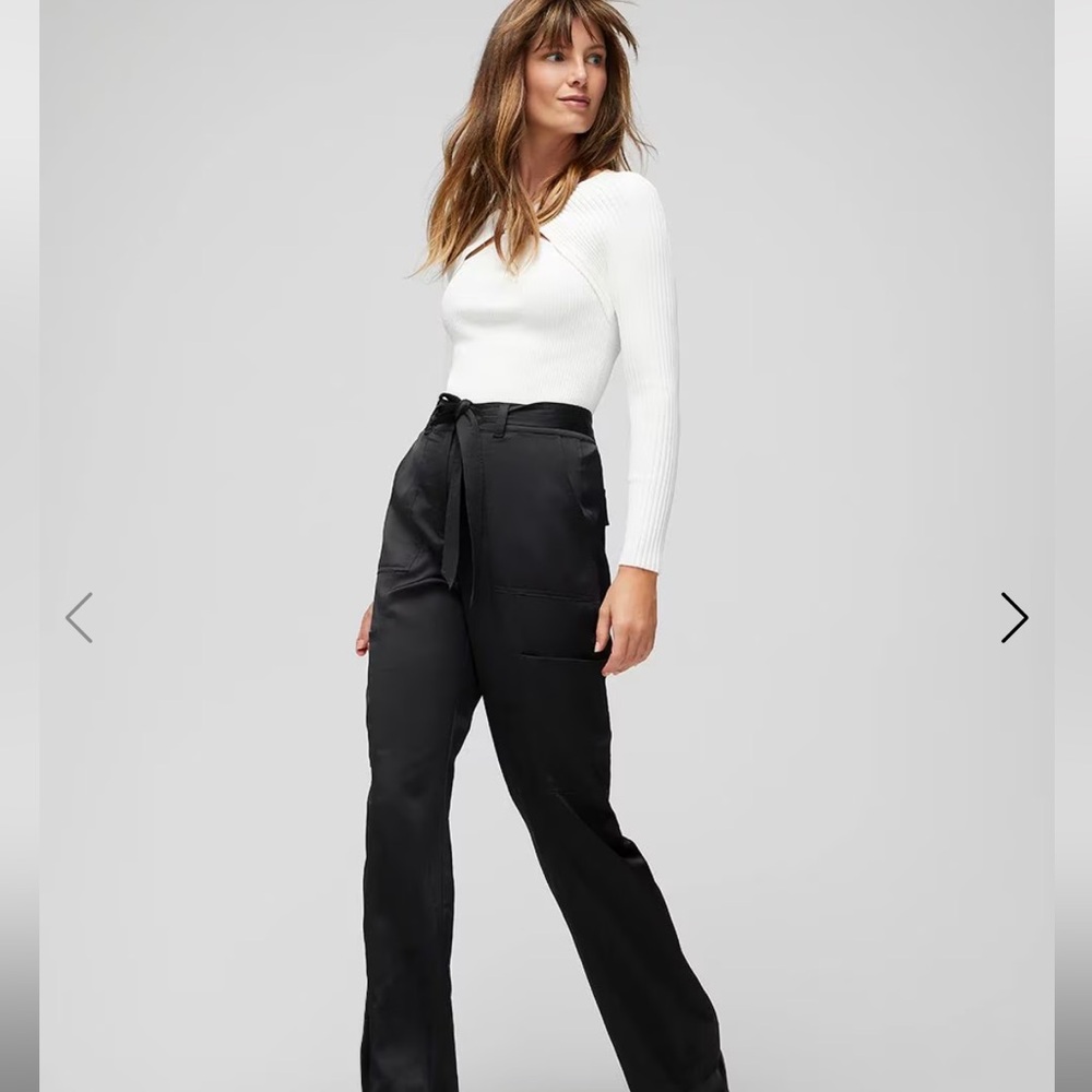 WHBM 14 black Satin cargo style wide leg pants Pants